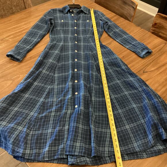 Polo Ralph Lauren Blue Plaid 100% Cotton Maxi Shirt Dress S Western Quiet Luxury - Picture 7 of 12